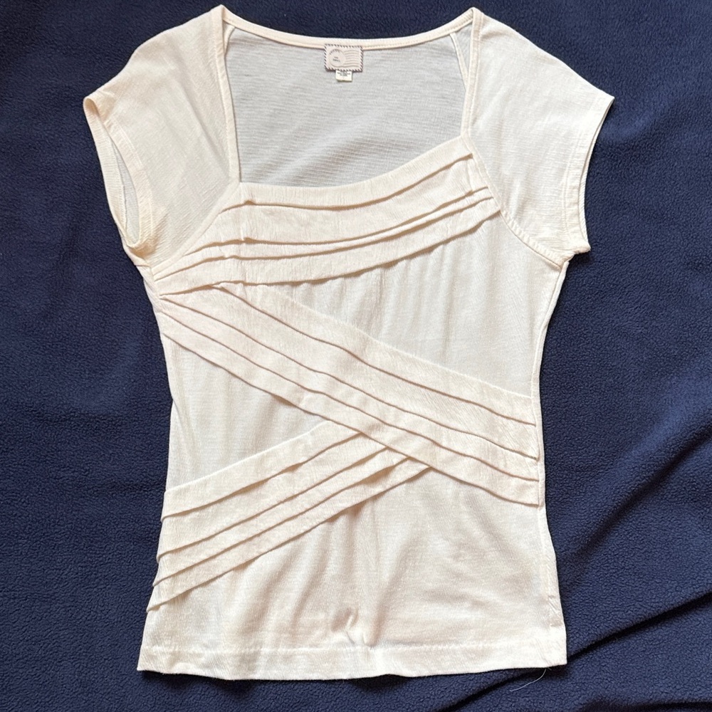 Anthropologie Postmark Light Cream Women's Pleated Front Short Sleeve Top